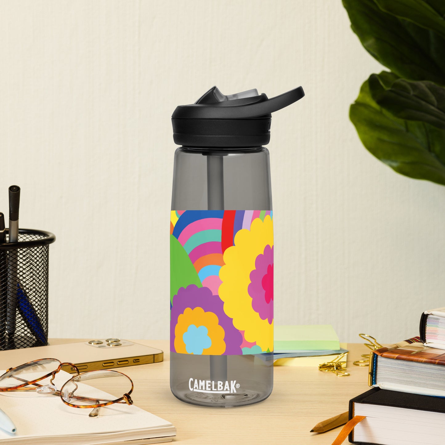 "Optimism Blossoms" Floral Close-up Sports Water Bottle