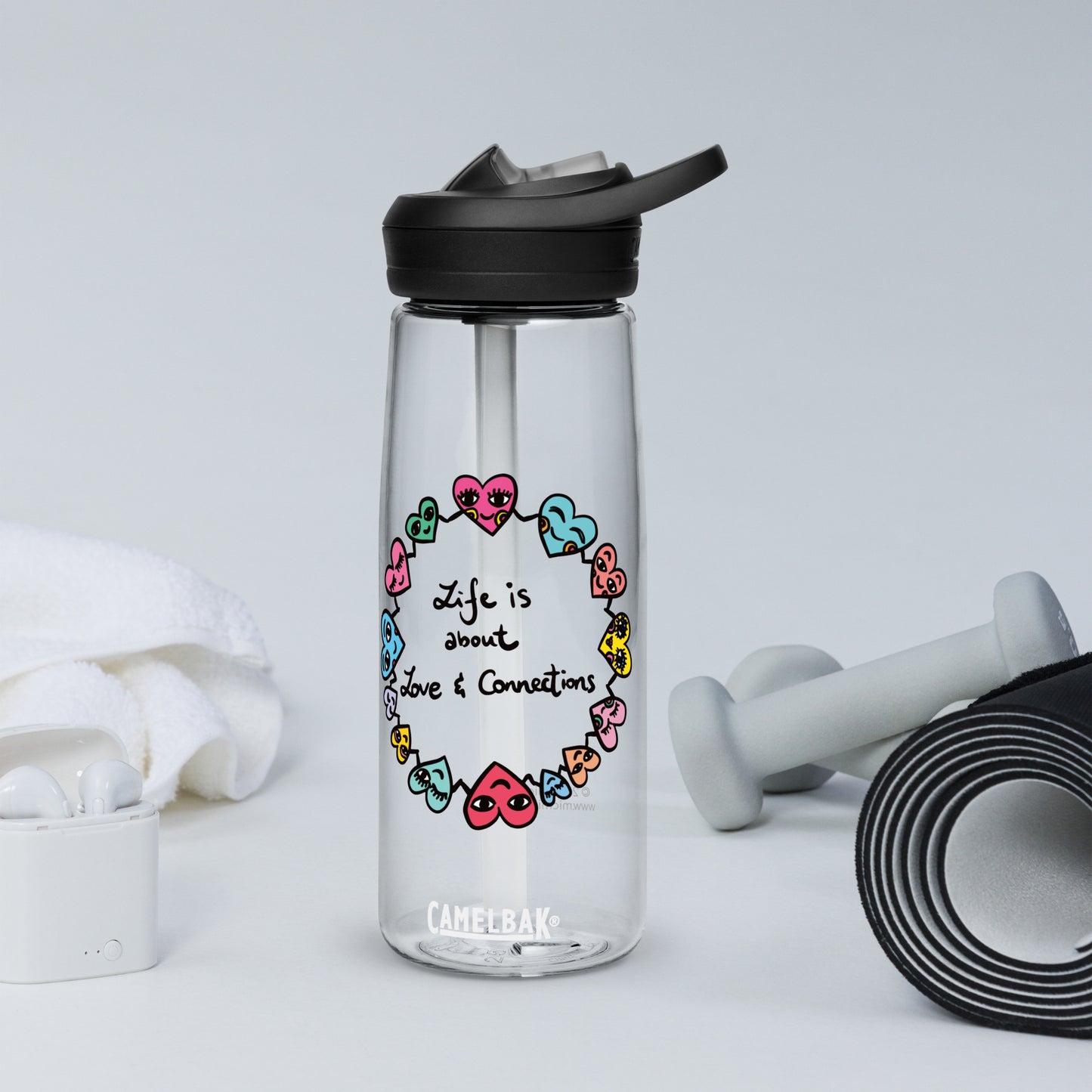 "Life is about Love & Connections" Sports Water Bottle (BPA-free Eastman Tritan™ Renew 50% recycled material)