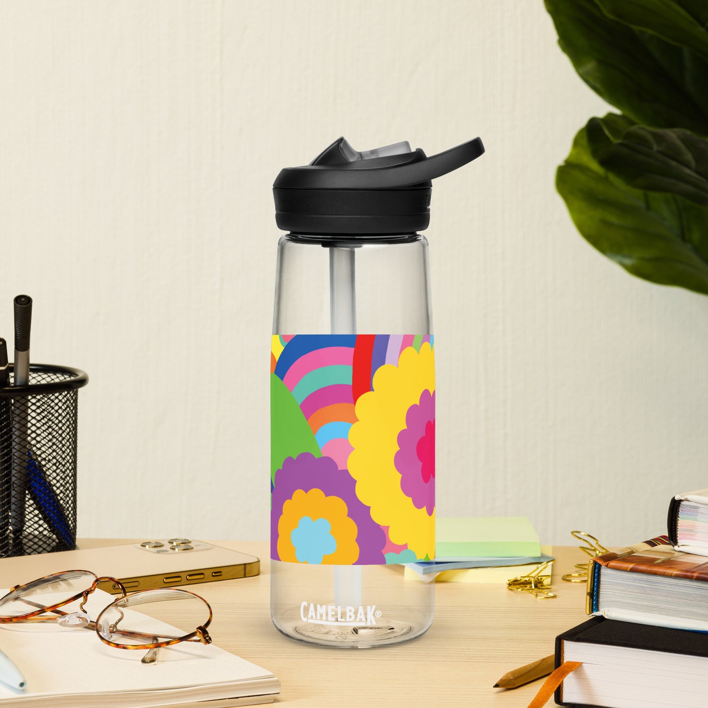 "Optimism Blossoms" Floral Close-up Sports Water Bottle (BPA-free Eastman Tritan™ Renew 50% recycled material)