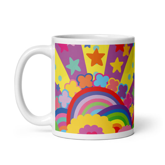 "Optimism Blossoms" Floral Rainbows White Glossy Mug