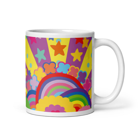 "Optimism Blossoms" Floral Rainbows White Glossy Mug