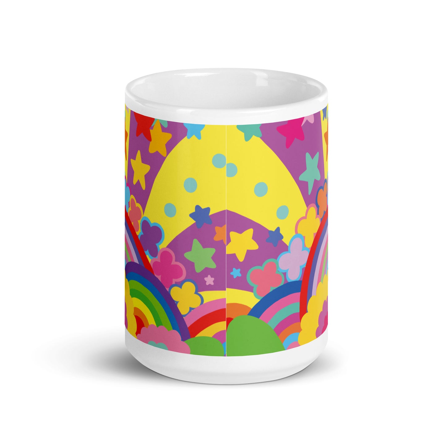 "Optimism Blossoms" Floral Rainbows White Glossy Mug