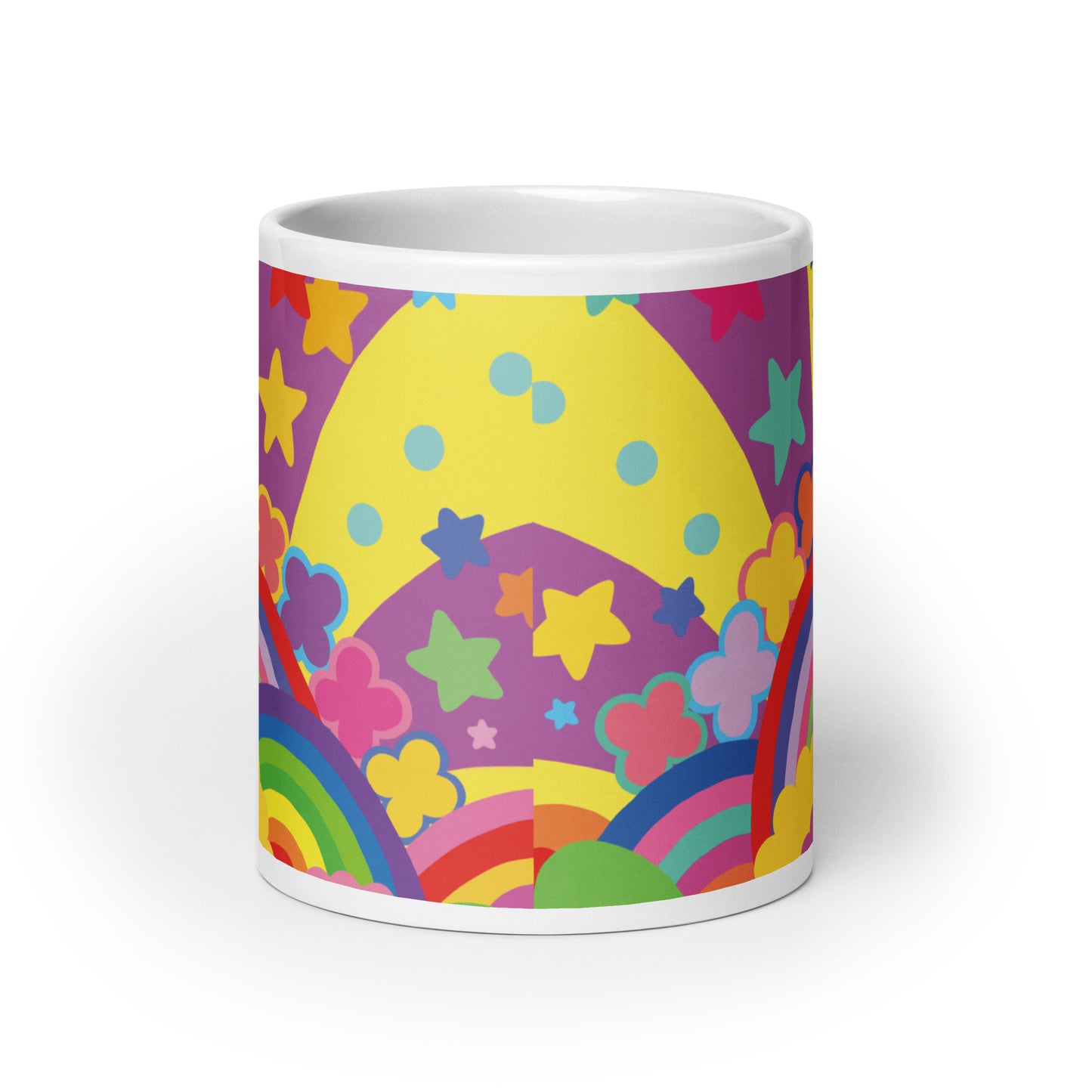 "Optimism Blossoms" Floral Rainbows White Glossy Mug